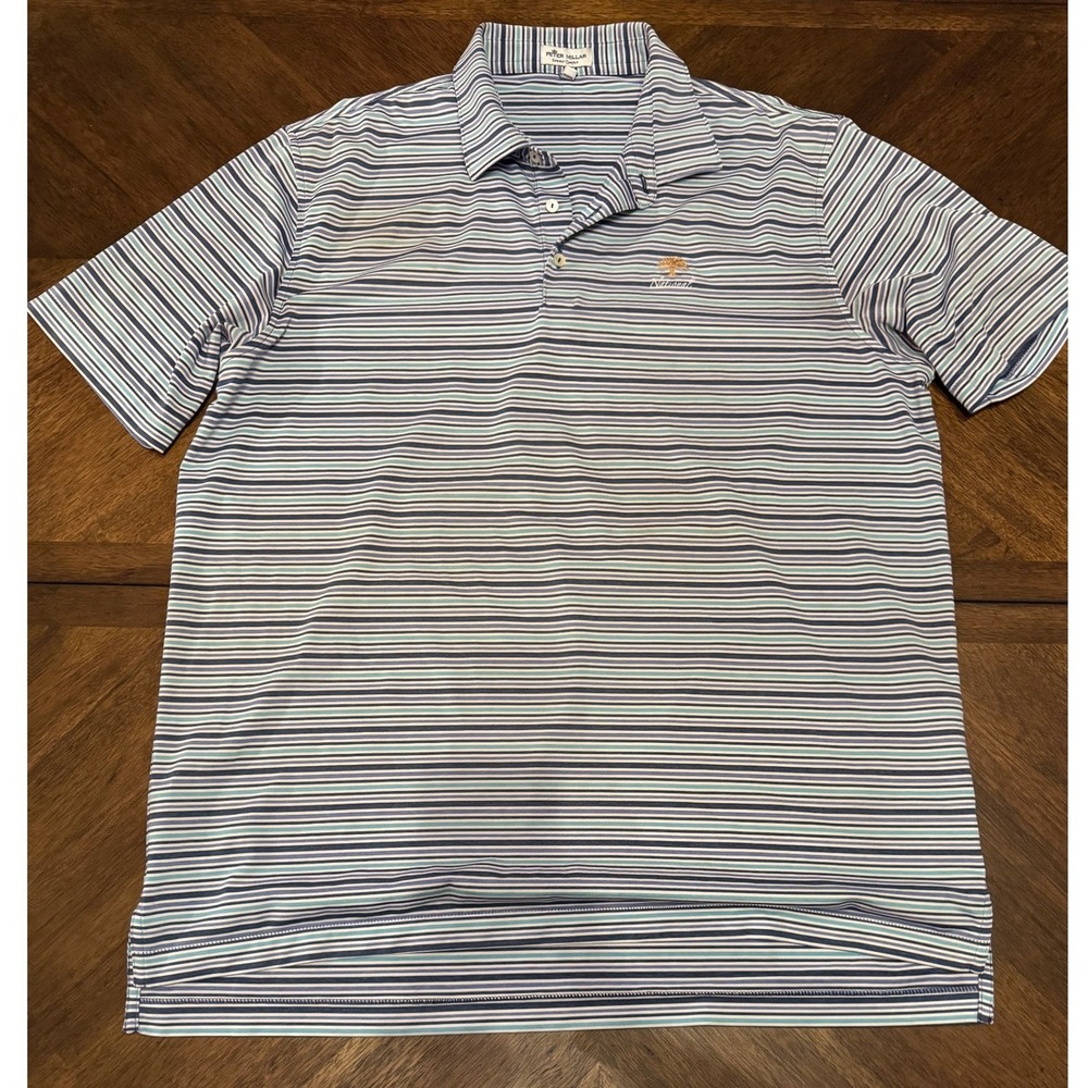 Peter Millar Blue and White Striped Polo